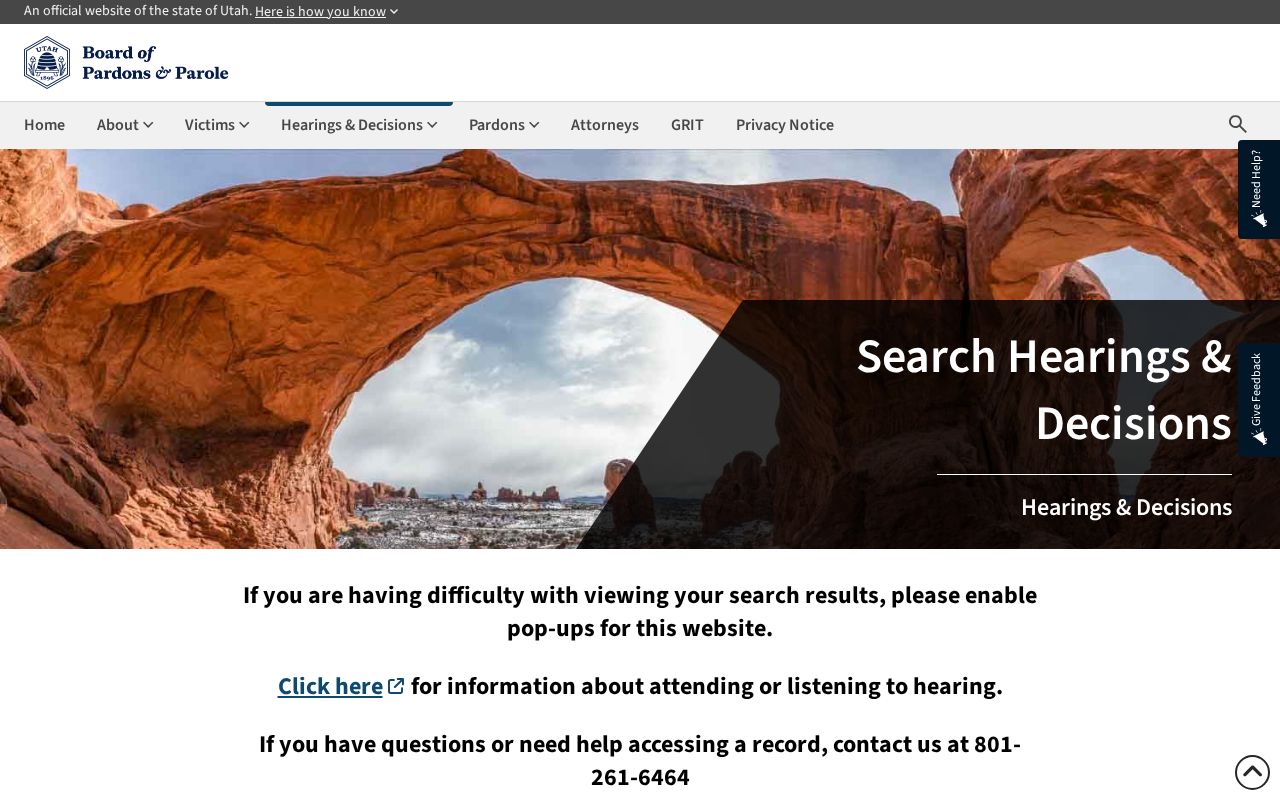 Wasatch County parole hearing and decision search records
